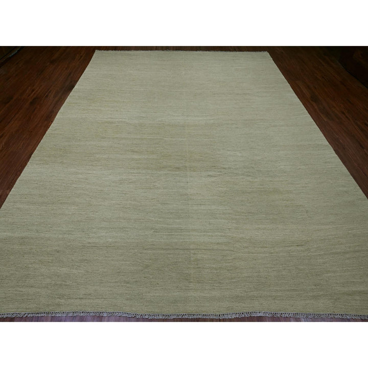 9'1" x 12'0" New Hand Woven Green Wool Rectangle Oriental Rug - MOA10220949