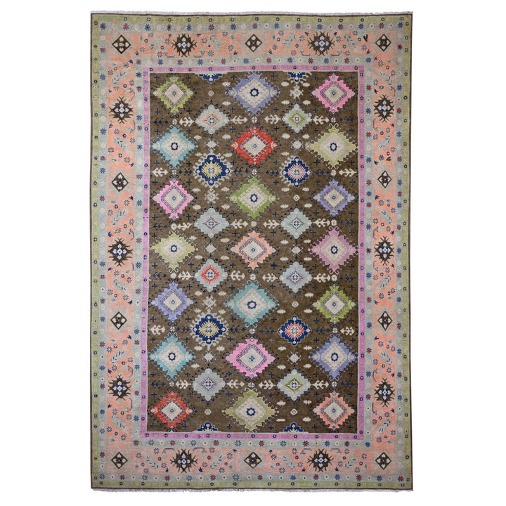 9'5" x 13'9" New Hand Knotted Brown Wool Rectangle Oriental Rug - MOA10220971
