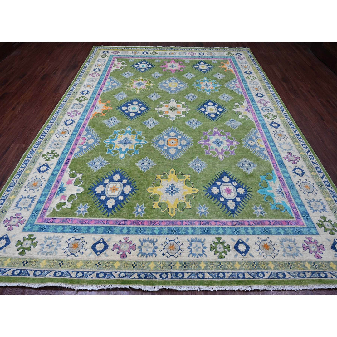 8'10" x 11'8" New Hand Knotted Green Wool Rectangle Oriental Rug - MOA10220972