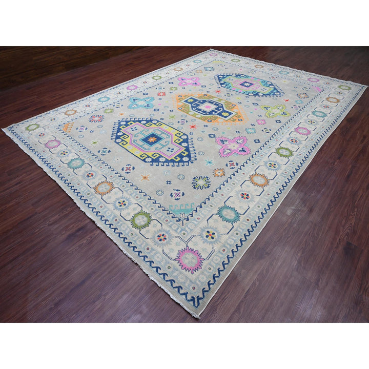 9'7" x 13'4" New Hand Knotted Grey Wool Rectangle Oriental Rug - MOA10220974