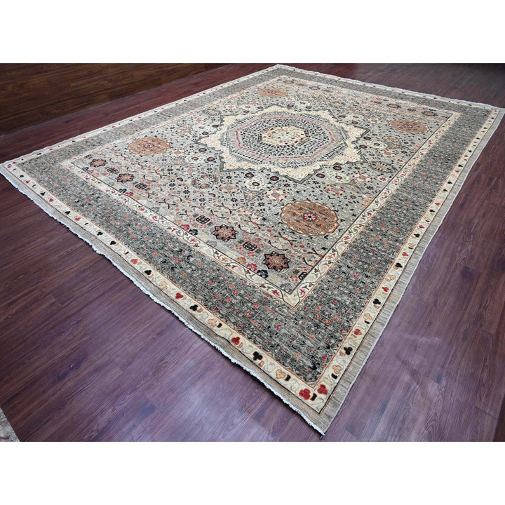 11'11" x 15'4" New Hand Knotted Grey Wool Rectangle Oriental Rug - MOA10220982
