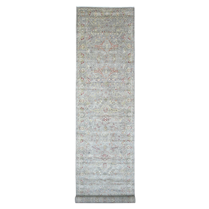 3'11" x 19'3" New Hand Knotted Grey Wool Runner Oriental Rug - MOA10220985