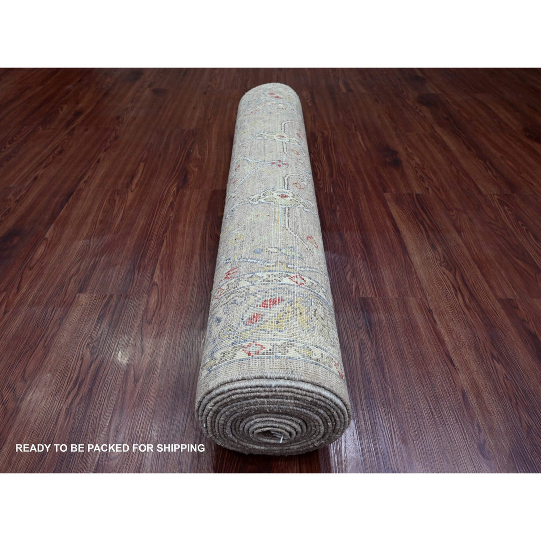 3'11" x 19'3" New Hand Knotted Grey Wool Runner Oriental Rug - MOA10220985
