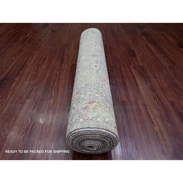 3'11" x 19'3" New Hand Knotted Grey Wool Runner Oriental Rug - MOA10220985