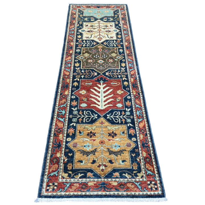 2'6" x 7'10" New Hand Knotted Blue Wool Runner Oriental Rug - MOA10220990