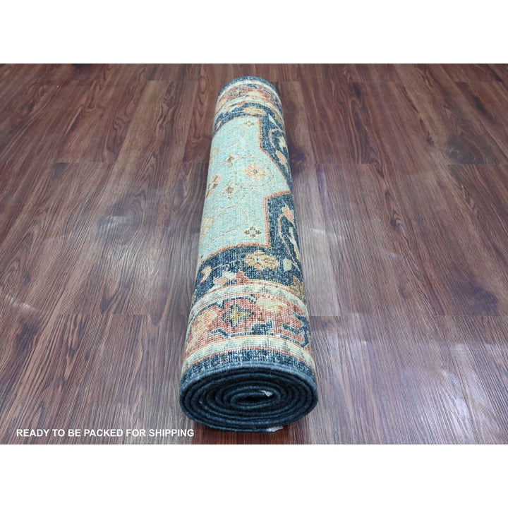 2'6" x 7'10" New Hand Knotted Blue Wool Runner Oriental Rug - MOA10220990