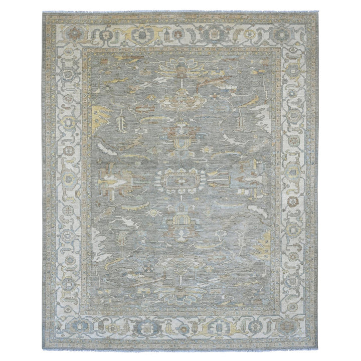 7'11" x 9'11" New Hand Knotted Grey Wool Rectangle Oriental Rug - MOA10220991