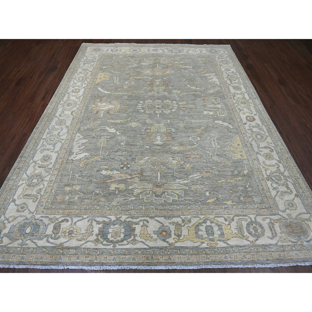 7'11" x 9'11" New Hand Knotted Grey Wool Rectangle Oriental Rug - MOA10220991