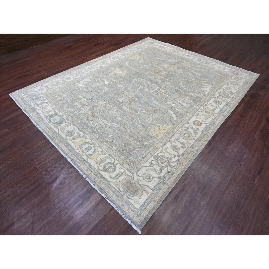 7'11" x 9'11" New Hand Knotted Grey Wool Rectangle Oriental Rug - MOA10220991