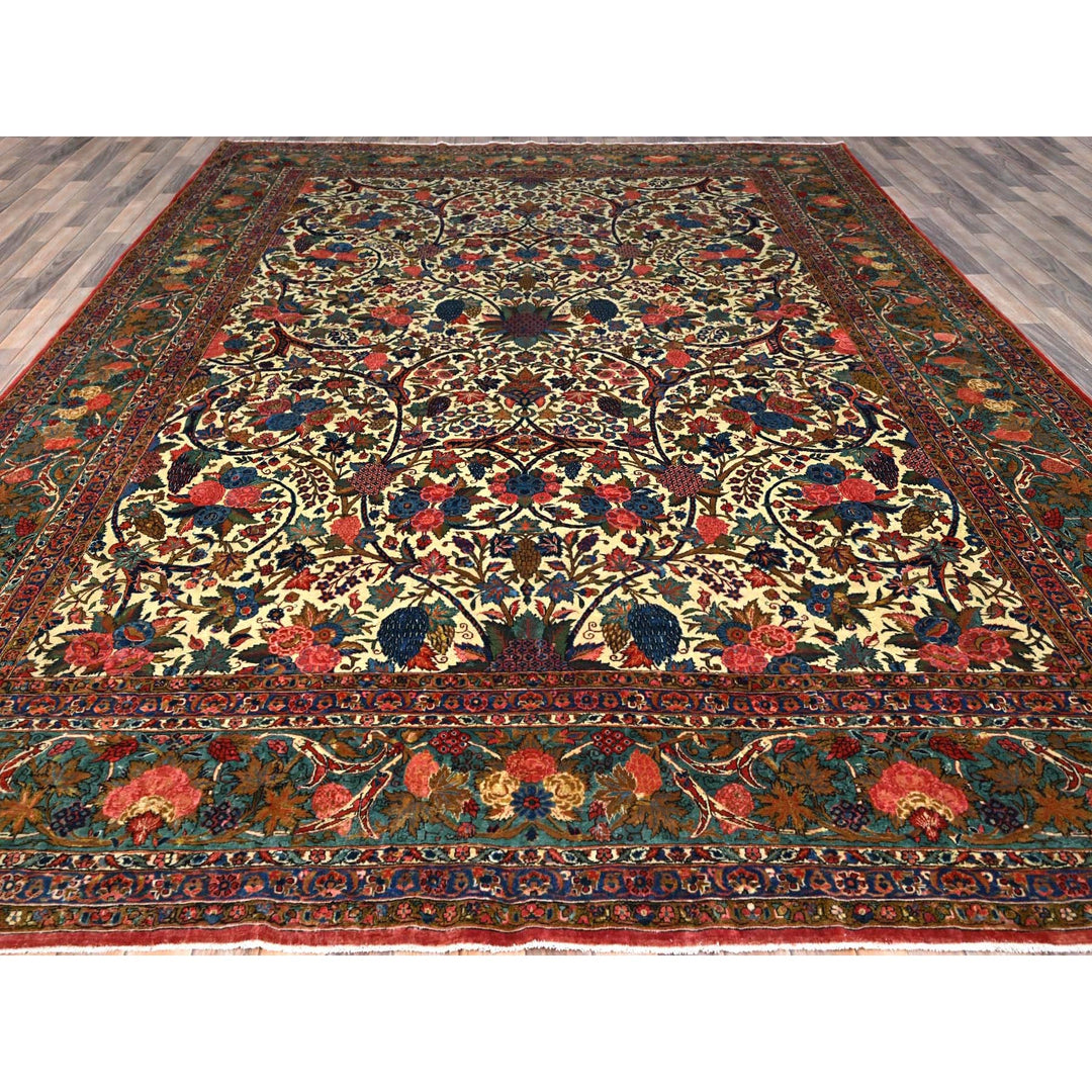 10'3" x 13'5" Vintage Hand Knotted Ivory Wool Rectangle Oriental Rug - MOA102213