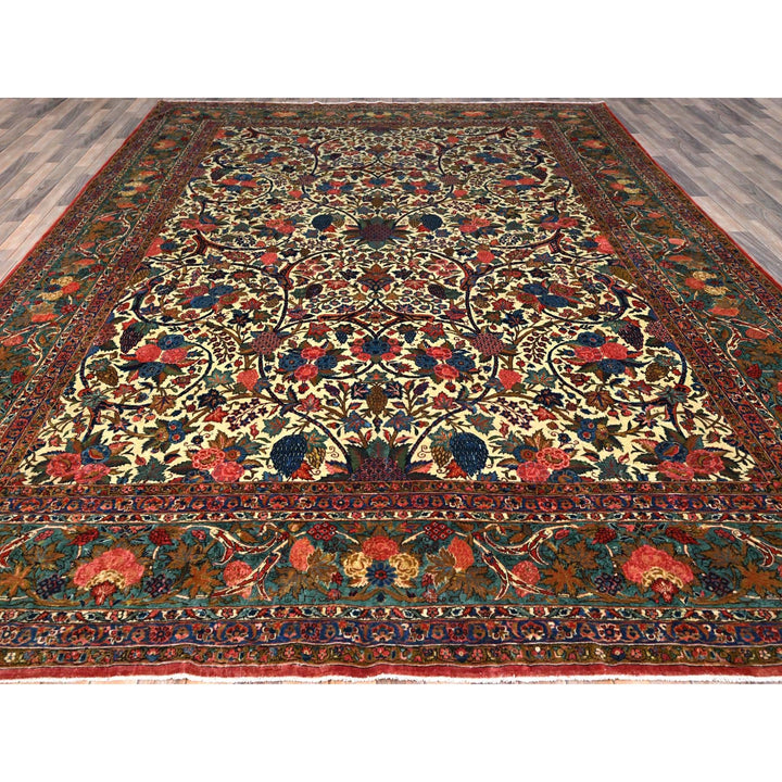 10'3" x 13'5" Vintage Hand Knotted Ivory Wool Rectangle Oriental Rug - MOA102213