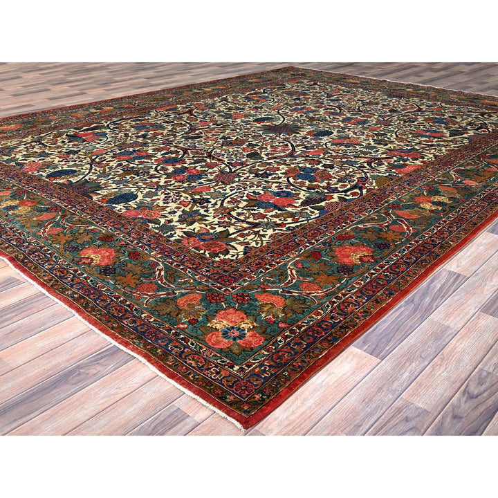 10'3" x 13'5" Vintage Hand Knotted Ivory Wool Rectangle Oriental Rug - MOA102213
