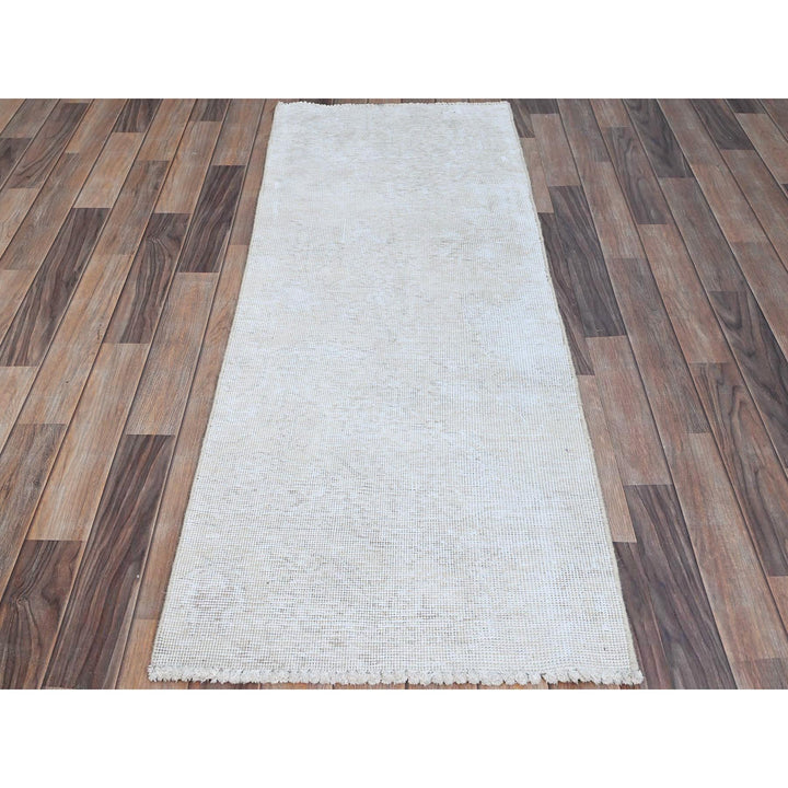 2'1" x 5'10" Vintage Hand Knotted Ivory Wool Runner Oriental Rug - MOA102220