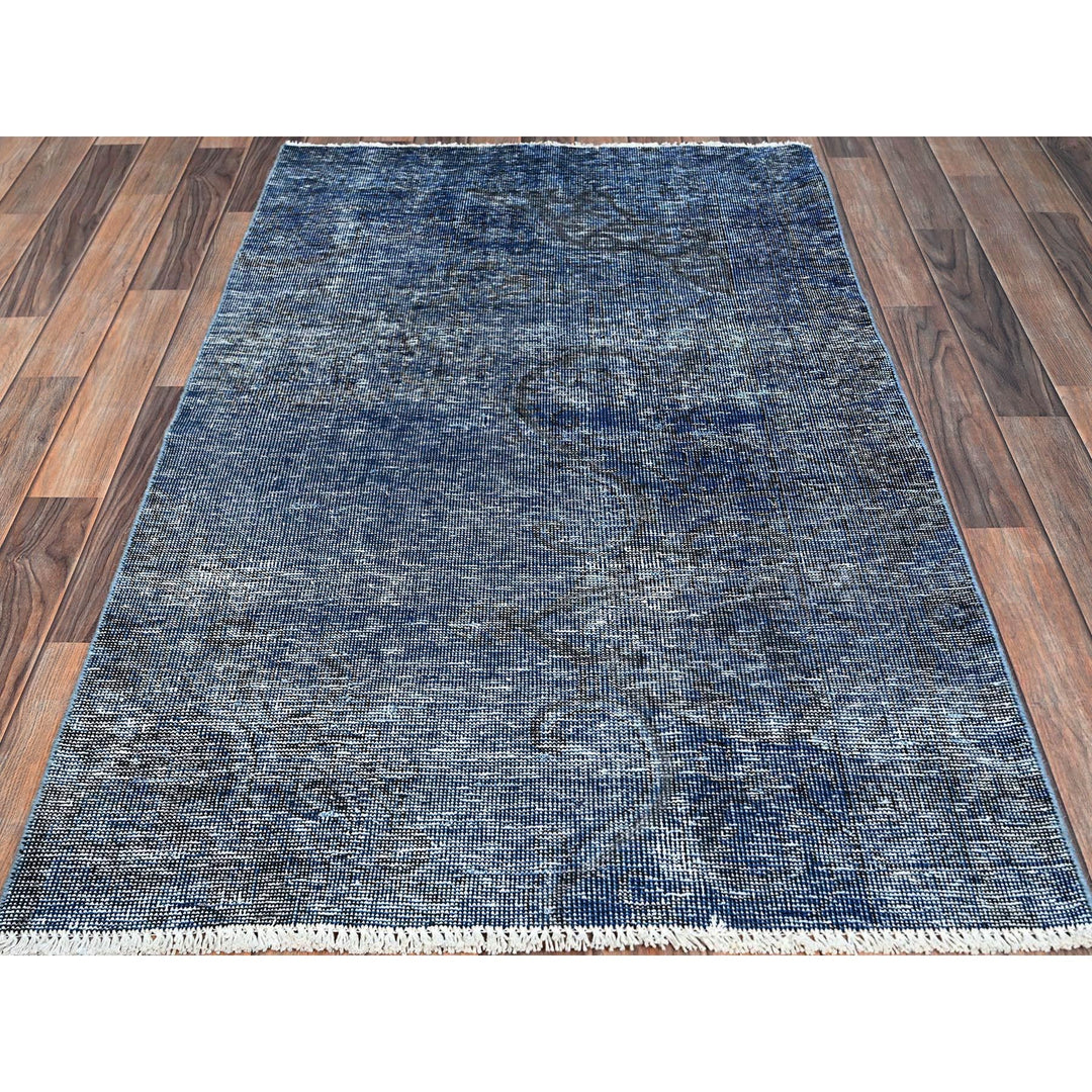 3'1" x 5'1" Vintage Hand Knotted Blue Wool Rectangle Oriental Rug - MOA102234
