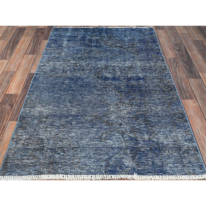 3'1" x 5'1" Vintage Hand Knotted Blue Wool Rectangle Oriental Rug - MOA102234