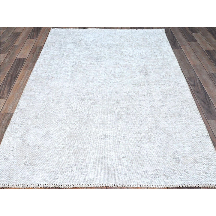 3'11" x 6'2" Vintage Hand Knotted Ivory Wool Rectangle Oriental Rug - MOA102235
