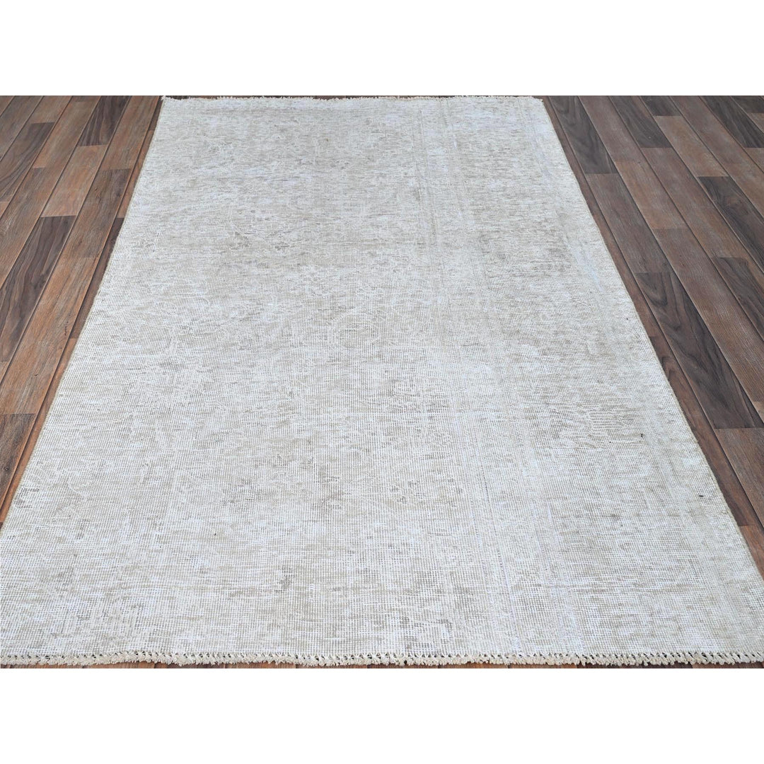 3'9" x 6'1" Vintage Hand Knotted Ivory Wool Rectangle Oriental Rug - MOA102236