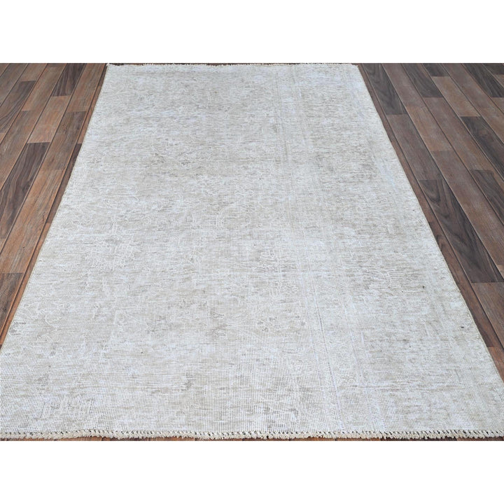 3'9" x 6'1" Vintage Hand Knotted Ivory Wool Rectangle Oriental Rug - MOA102236
