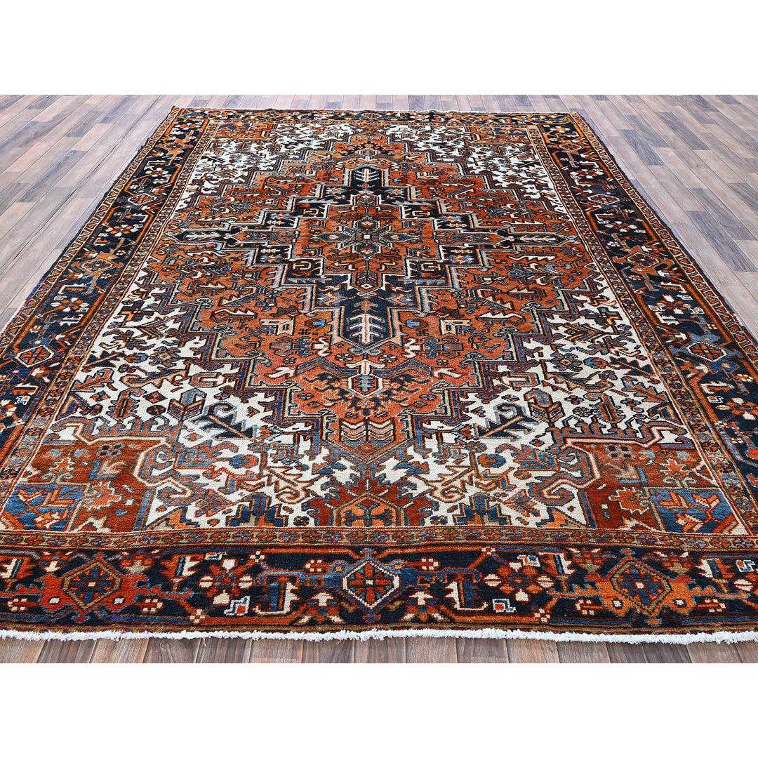 7'7" x 10'2" Vintage Hand Knotted Orange Wool Rectangle Oriental Rug - MOA102259