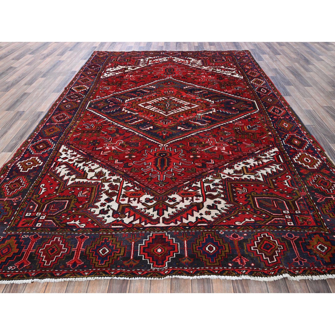 7'9" x 10'4" Vintage Hand Knotted Red Wool Rectangle Oriental Rug - MOA102265