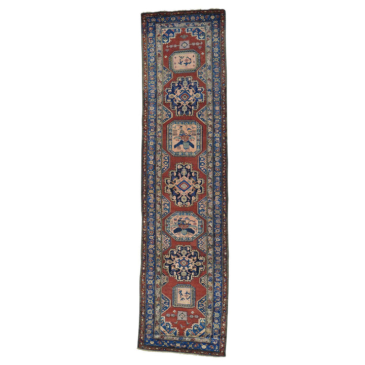 3'7" x 14'2" Vintage Hand Knotted Red Wool Runner Oriental Rug - MOA10227175