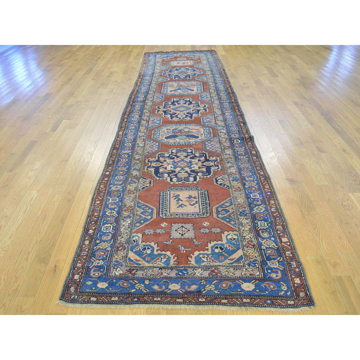 3'7" x 14'2" Vintage Hand Knotted Red Wool Runner Oriental Rug - MOA10227175