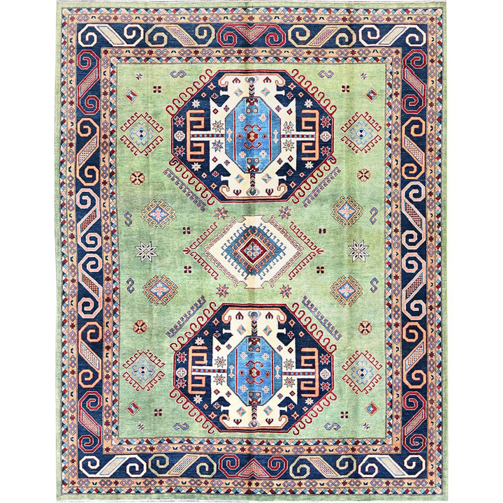9'2" x 11'7" New Hand Knotted Green Wool Rectangle Oriental Rug - MOA102299