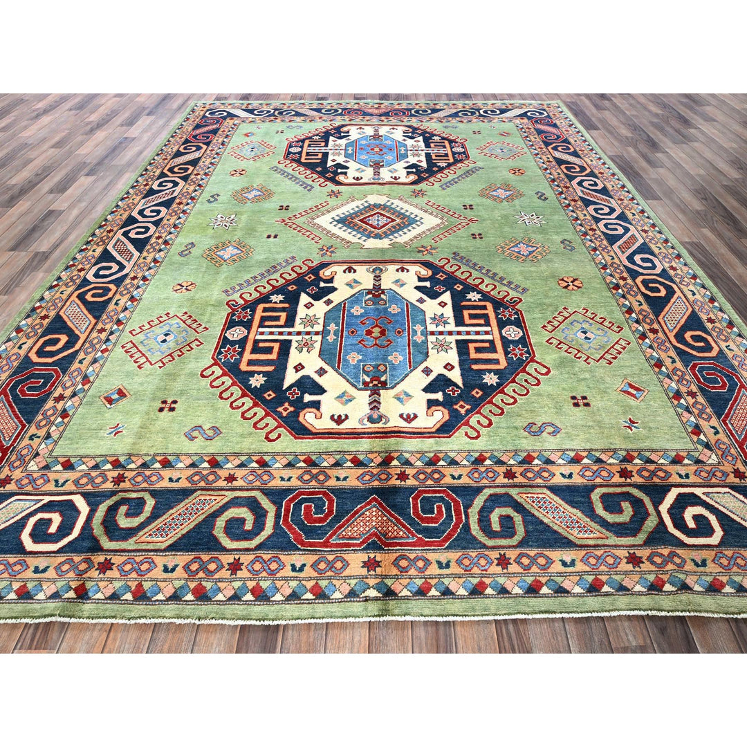 9'2" x 11'7" New Hand Knotted Green Wool Rectangle Oriental Rug - MOA102299