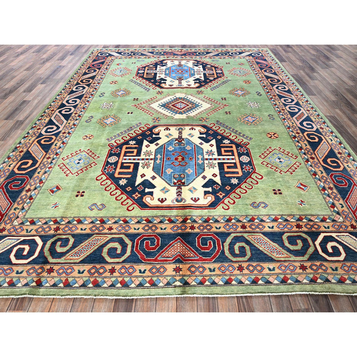 9'2" x 11'7" New Hand Knotted Green Wool Rectangle Oriental Rug - MOA102299