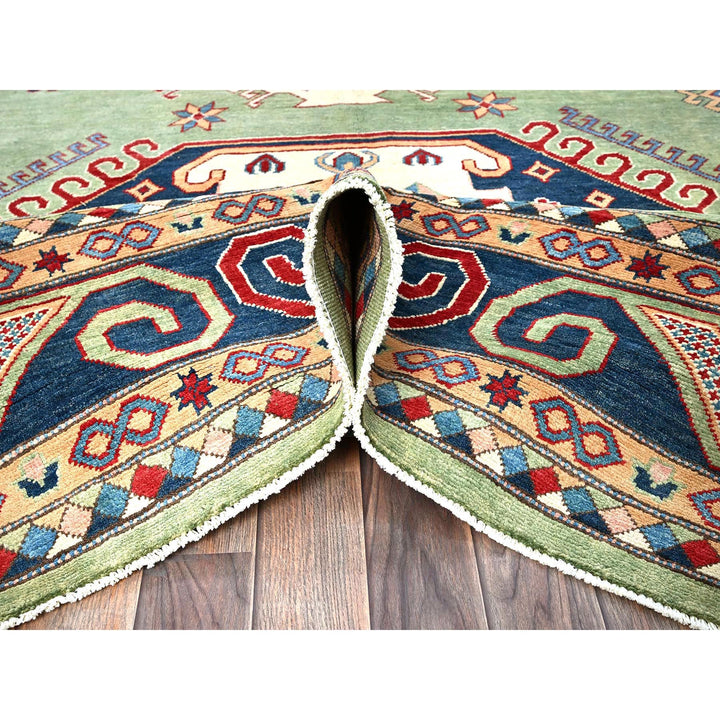 9'2" x 11'7" New Hand Knotted Green Wool Rectangle Oriental Rug - MOA102299