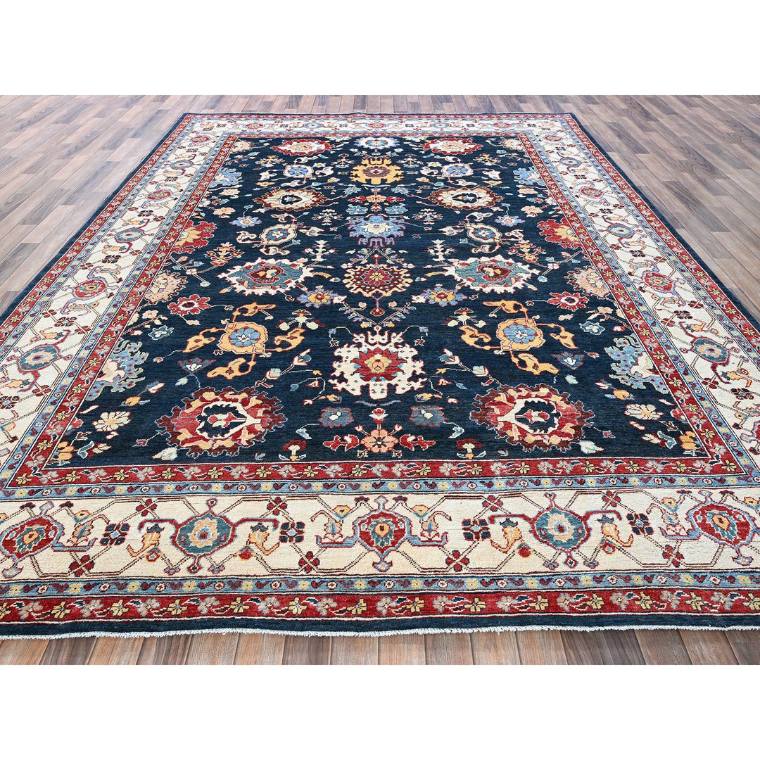 9'0" x 11'7" New Hand Knotted Blue Wool Rectangle Oriental Rug - MOA102317