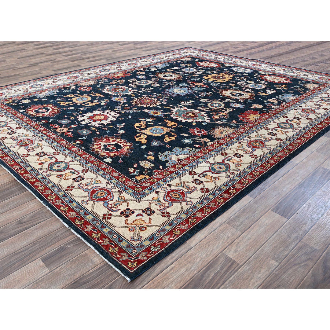 9'0" x 11'7" New Hand Knotted Blue Wool Rectangle Oriental Rug - MOA102317
