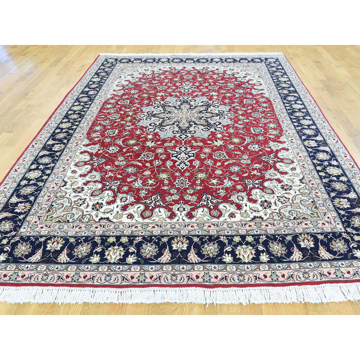 6'6" x 10'0" New Hand Knotted Red Wool & Silk Rectangle Oriental Rug - MOA10231957