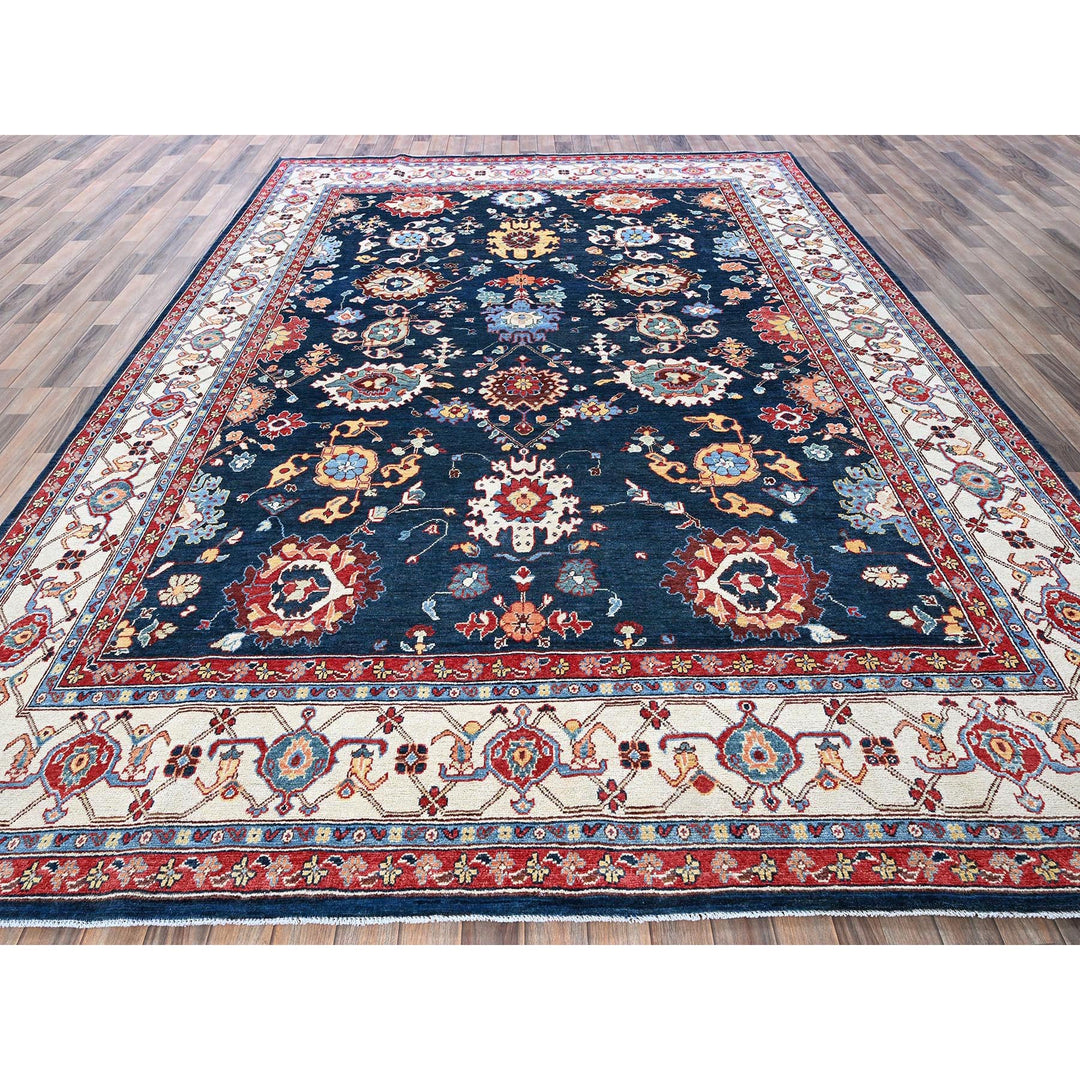 8'10" x 11'9" New Hand Knotted Blue Wool Rectangle Oriental Rug - MOA102320