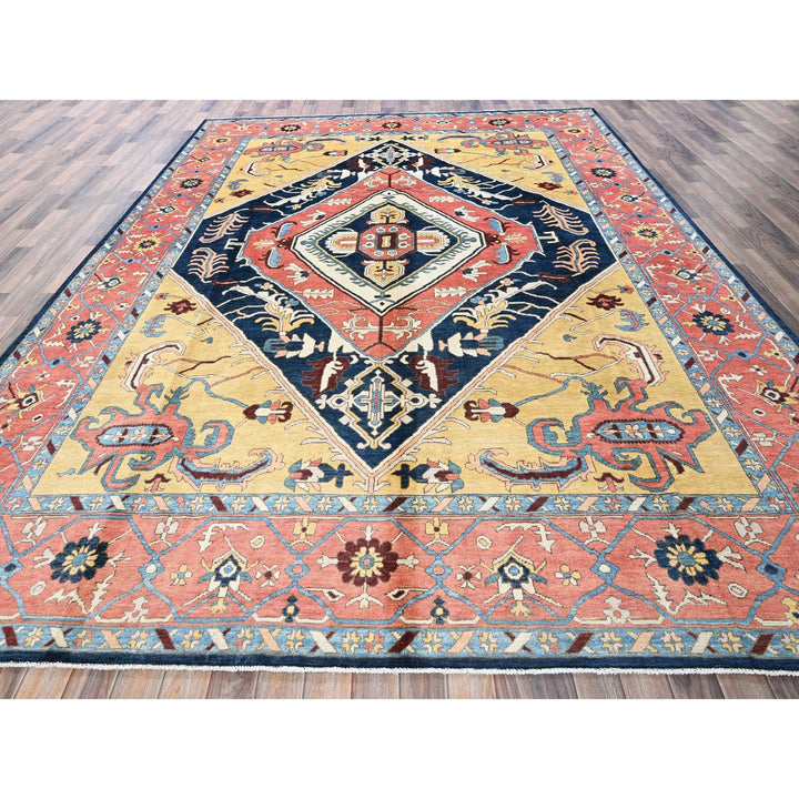 9'0" x 11'8" New Hand Knotted Blue Wool Rectangle Oriental Rug - MOA102322