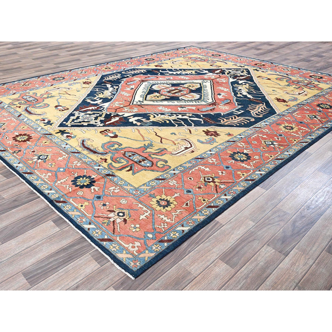 9'0" x 11'8" New Hand Knotted Blue Wool Rectangle Oriental Rug - MOA102322