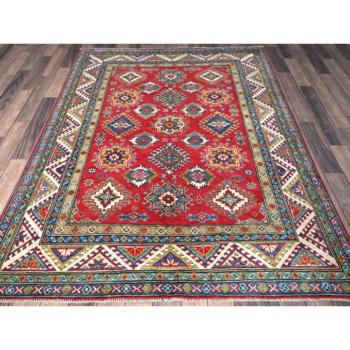 4'10" x 6'6" New Hand Knotted Red Wool Rectangle Oriental Rug - MOA102326