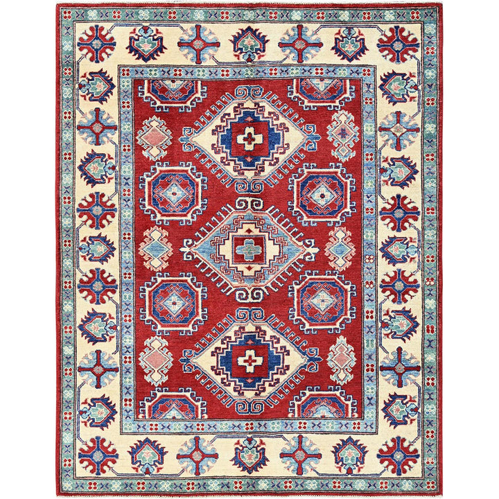 5'1" x 6'9" New Hand Knotted Red Wool Rectangle Oriental Rug - MOA102331
