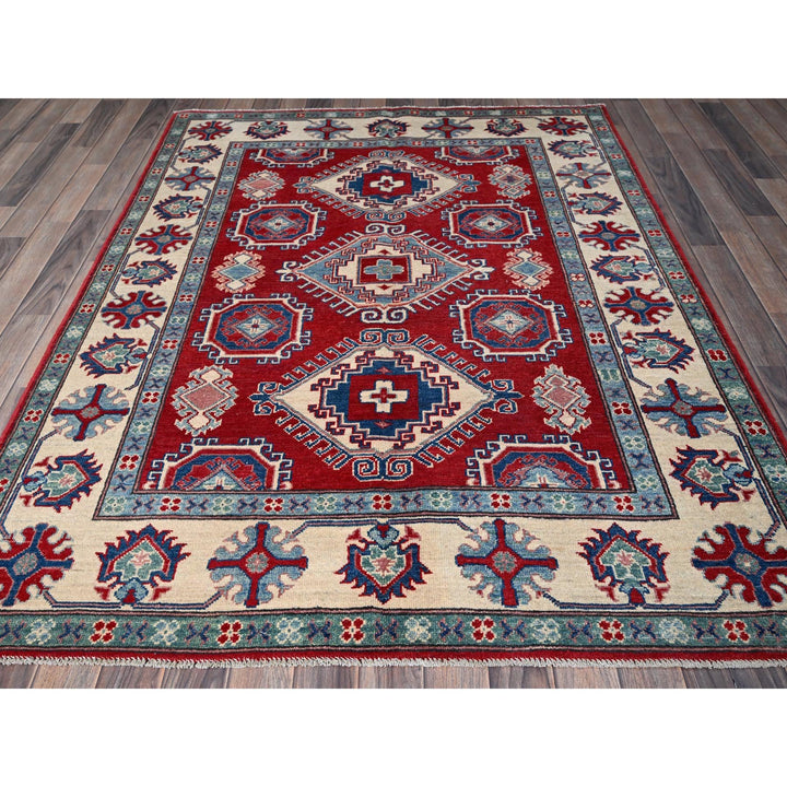 5'1" x 6'9" New Hand Knotted Red Wool Rectangle Oriental Rug - MOA102331