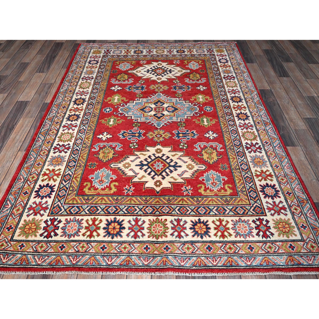 4'10" x 6'11" New Hand Knotted Red Wool Rectangle Oriental Rug - MOA102333