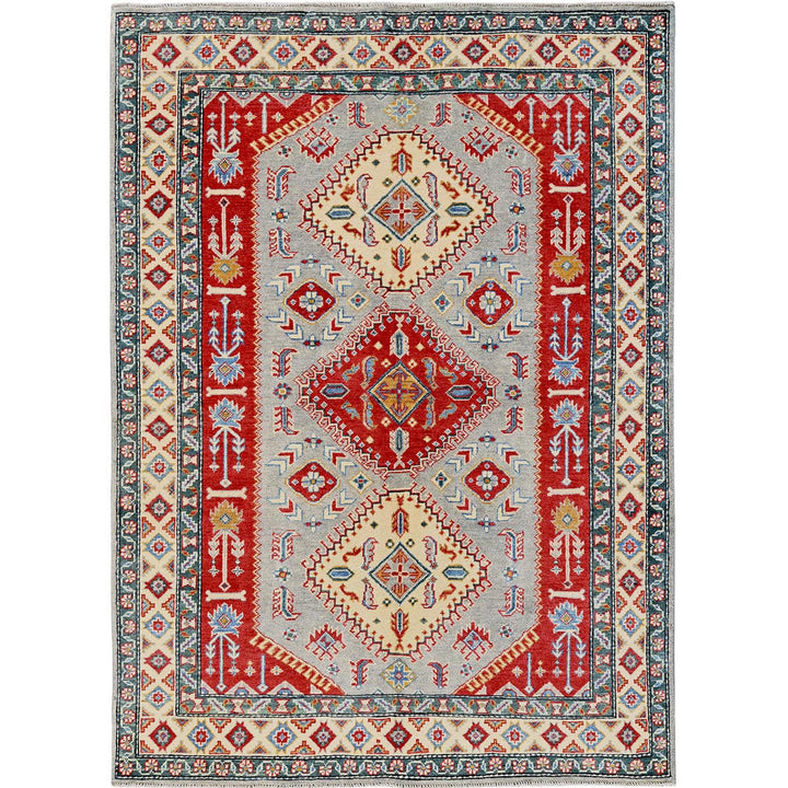5'1" x 6'11" New Hand Knotted Grey Wool Rectangle Oriental Rug - MOA102337