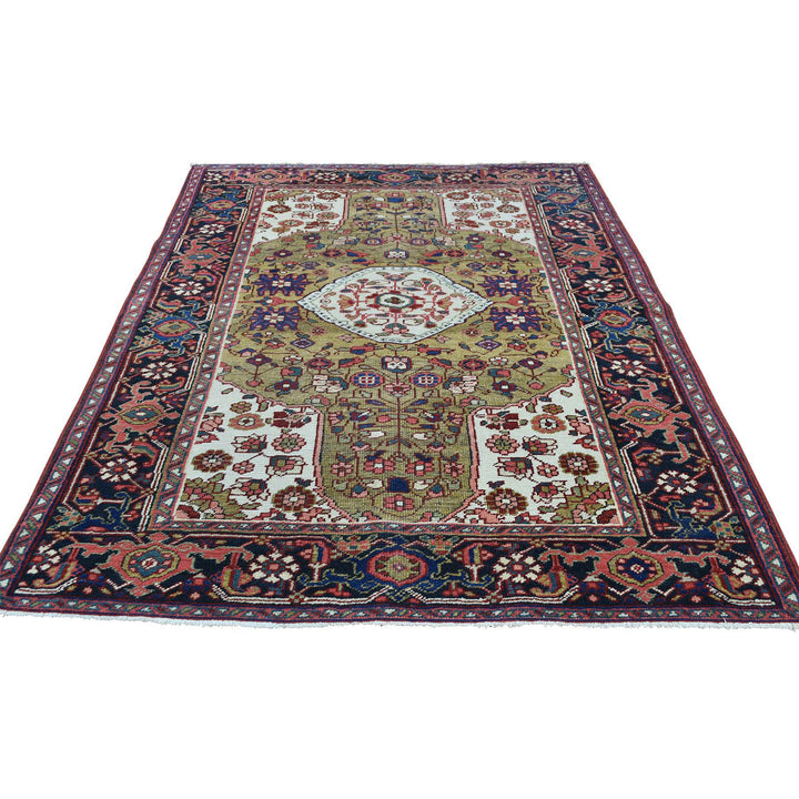 4'6" x 6'4" Vintage Hand Knotted Green Wool Rectangle Oriental Rug - MOA10234451