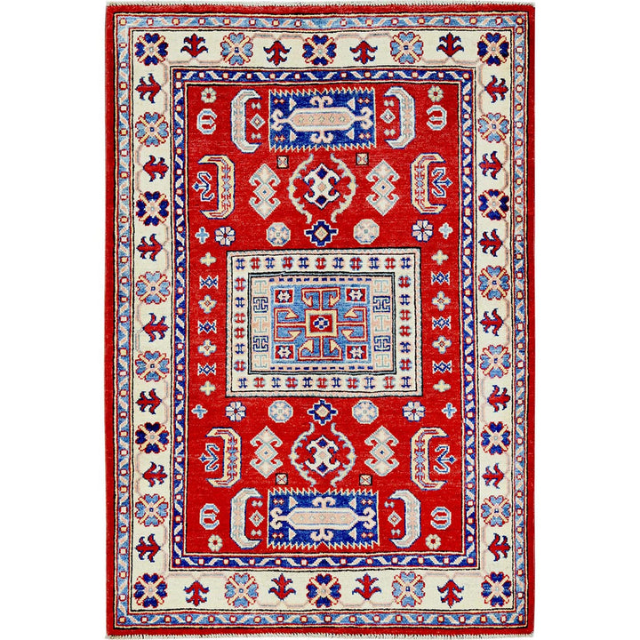 3'5" x 5'0" New Hand Knotted Red Wool Rectangle Oriental Rug - MOA102346
