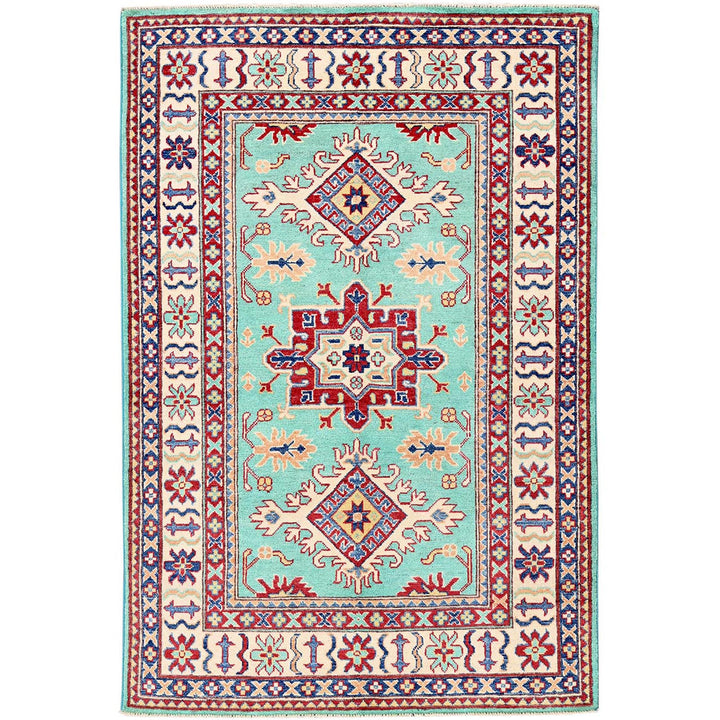 3'11" x 5'10" New Hand Knotted Green Wool Rectangle Oriental Rug - MOA102355
