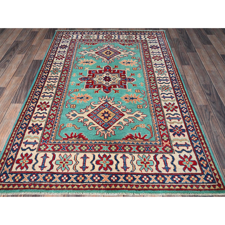 3'11" x 5'10" New Hand Knotted Green Wool Rectangle Oriental Rug - MOA102355