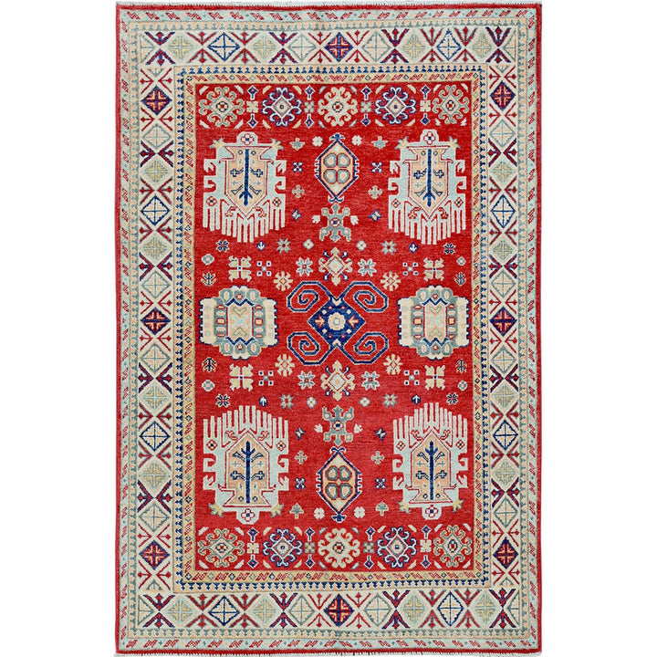 3'10" x 5'10" New Hand Knotted Red Wool Rectangle Oriental Rug - MOA102357