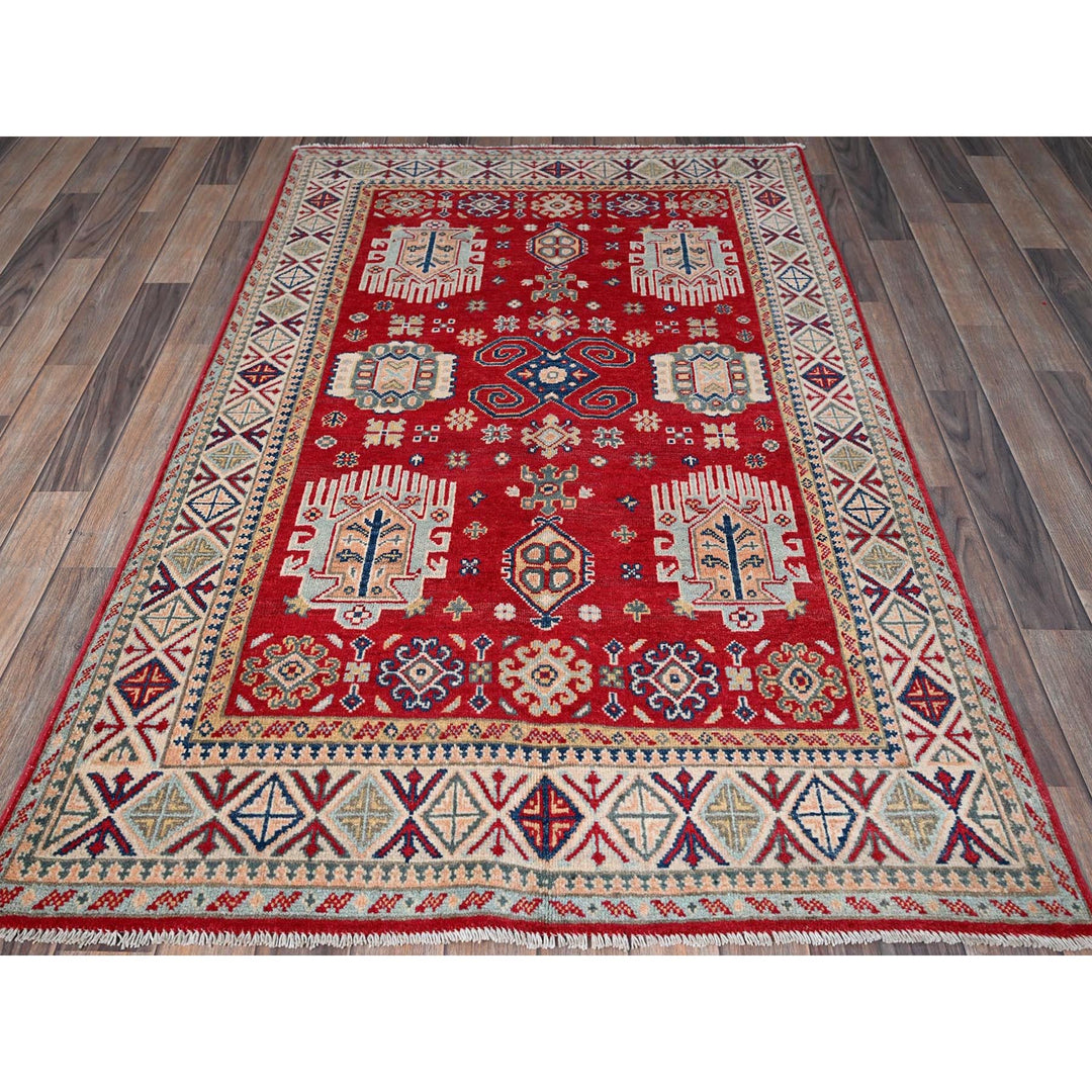 3'10" x 5'10" New Hand Knotted Red Wool Rectangle Oriental Rug - MOA102357