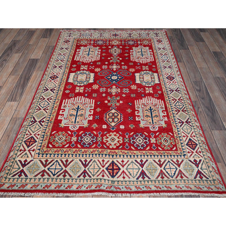 3'10" x 5'10" New Hand Knotted Red Wool Rectangle Oriental Rug - MOA102357