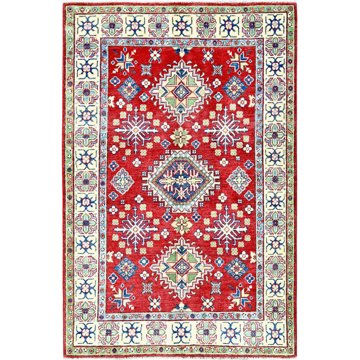 3'11" x 6'0" New Hand Knotted Red Wool Rectangle Oriental Rug - MOA102358