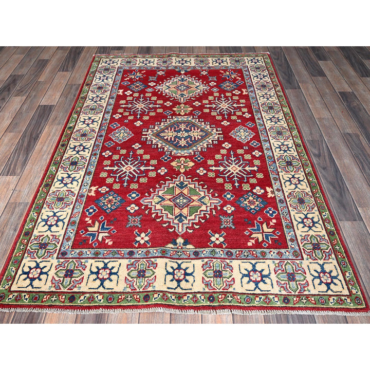 3'11" x 6'0" New Hand Knotted Red Wool Rectangle Oriental Rug - MOA102358
